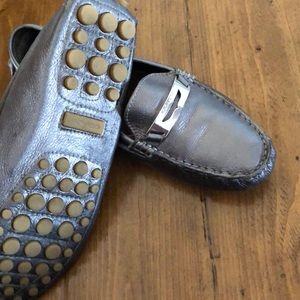 Coach gun metal loafers